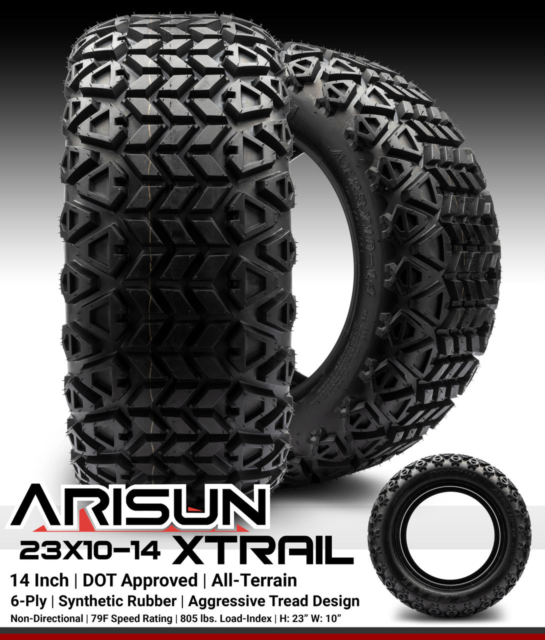 Arisun X-Trail Series All Terrain Golf Cart Tire - 23x10-14 (6-Ply)