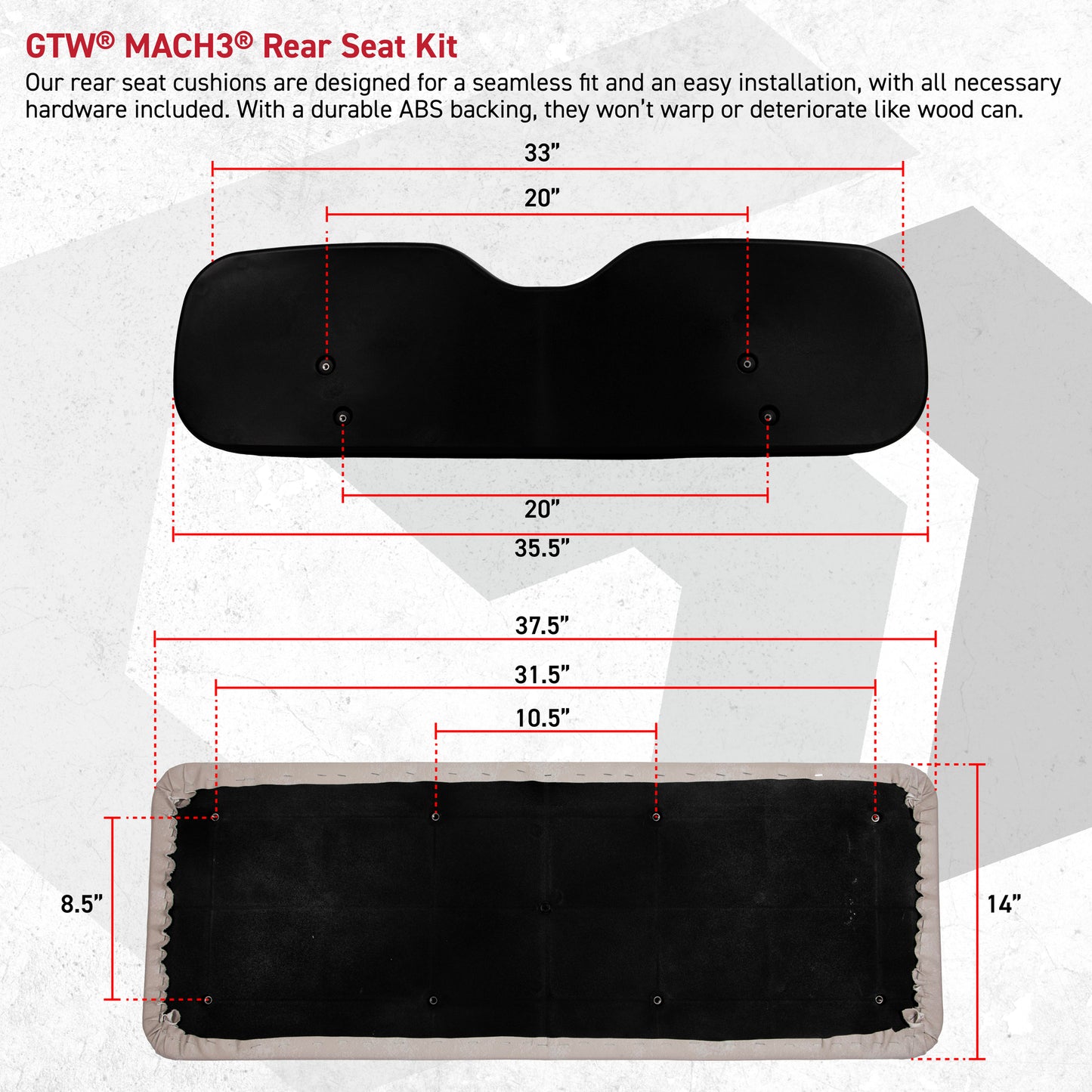 GTW® Mach Series & MadJax® Genesis 150 Rear Seat Replacement Cushion - Stone Gray