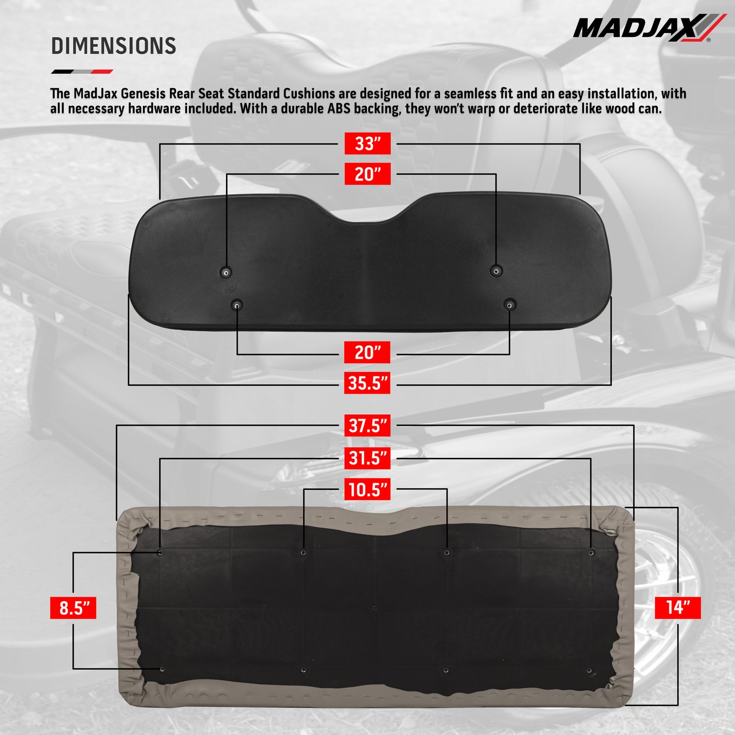 EZGO TXT MadJax® Genesis 250 Rear Seat with Standard Black Seat Cushions (Years 1994.5-Up)