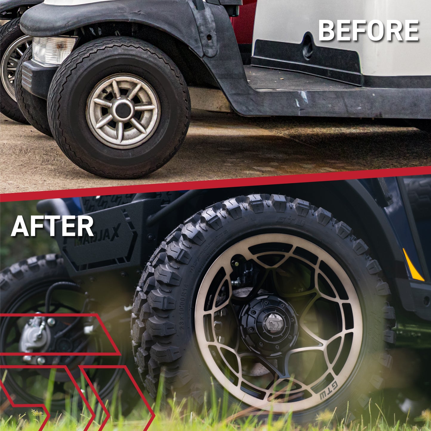 GTW® Nexus Black/Silver 12 in Wheels with 255/50-12 Excel Classic Street Tires – Full Set