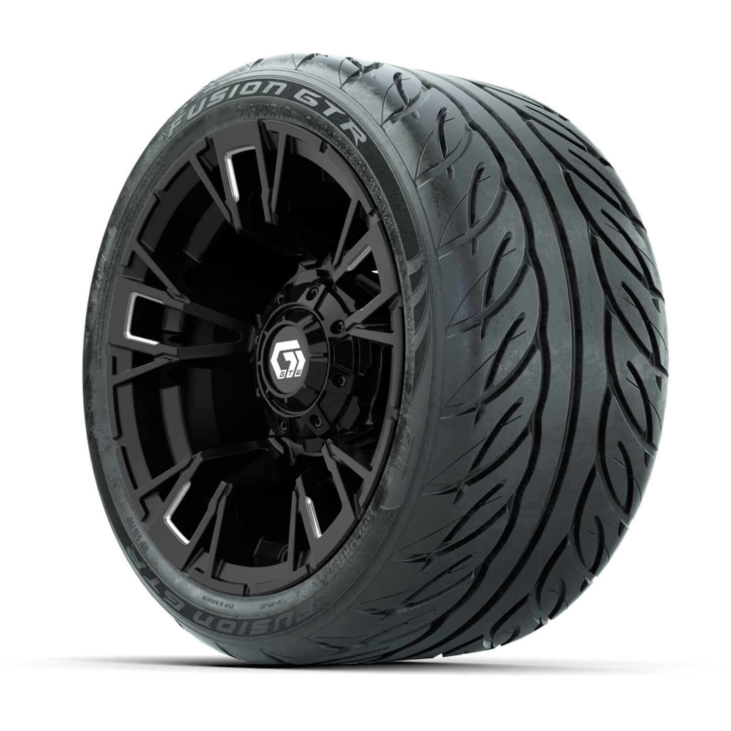 GTW® Vandal Matte Black/Machined 12 in Wheels with 215/40-R12 Fusion GTR Steel Belt Radial Street Tires – Full Set