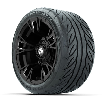 GTW® Vandal Matte Black/Machined 12 in Wheels with 215/40-R12 Fusion GTR Steel Belt Radial Street Tires – Full Set