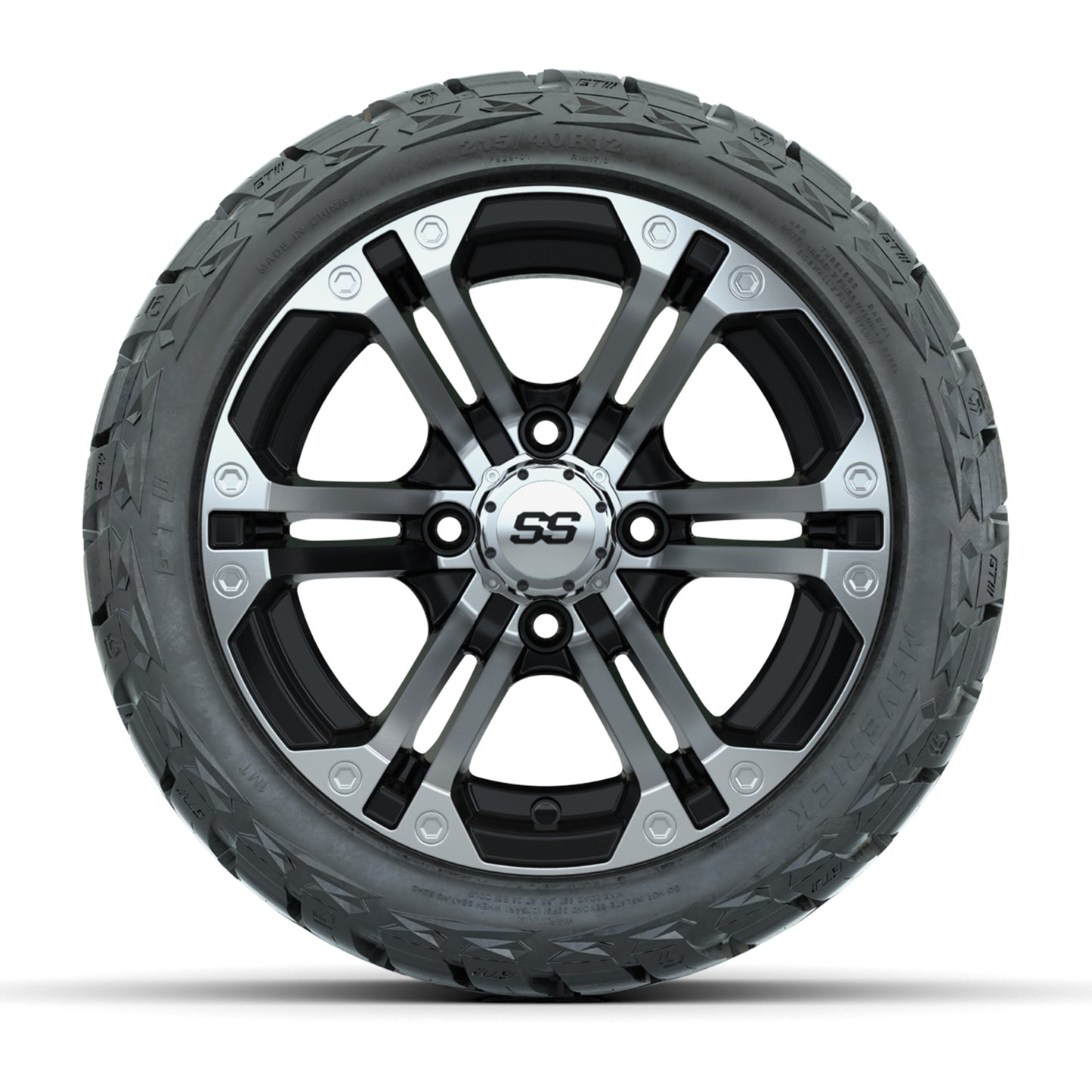 GTW Specter Black/Machined 12 in Wheels with 215/40-R12 Maverick Low-Profile All-Terrain Tires – Full Set