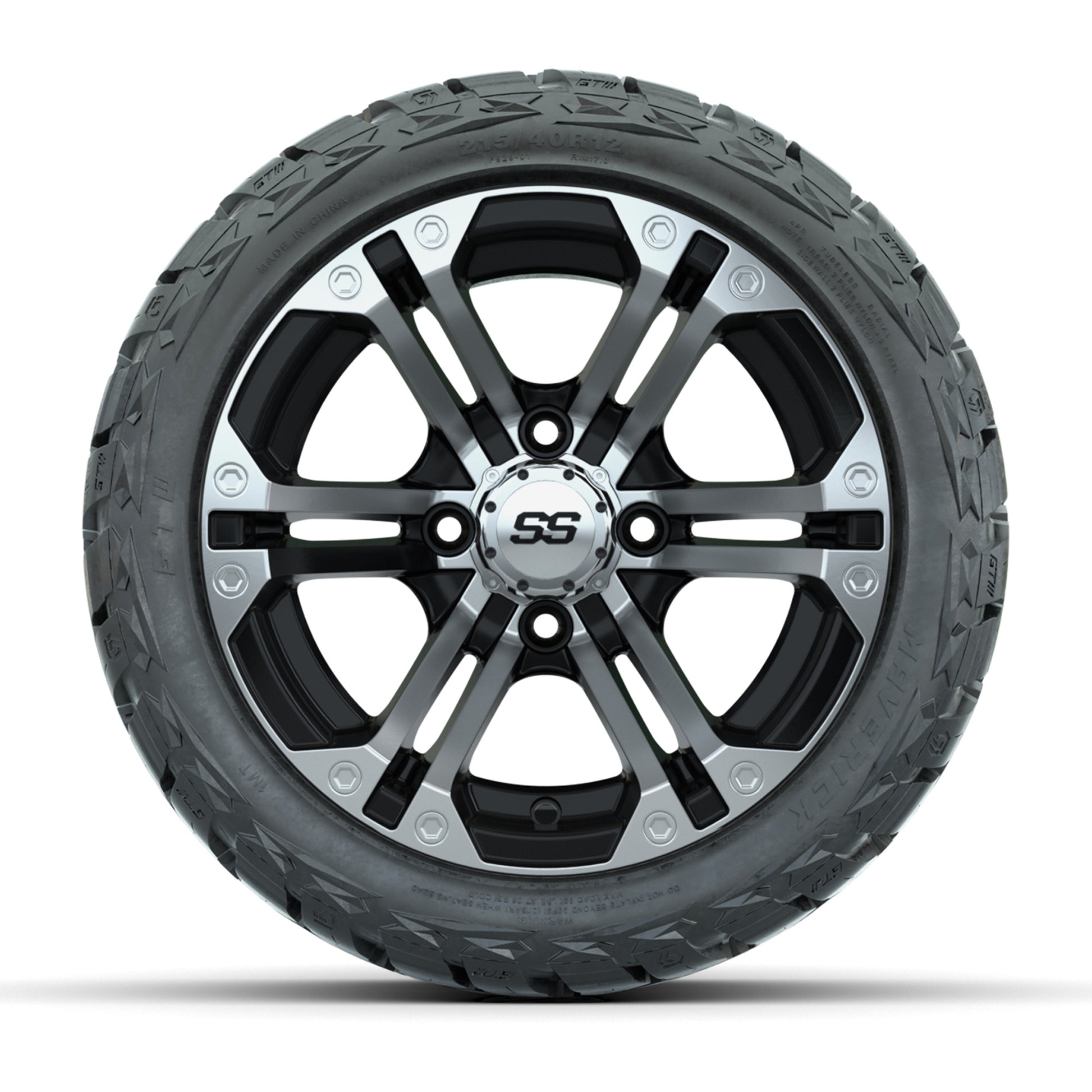 GTW Specter Black/Machined 12 in Wheels with 215/40-R12 Maverick Low-Profile All-Terrain Tires – Full Set