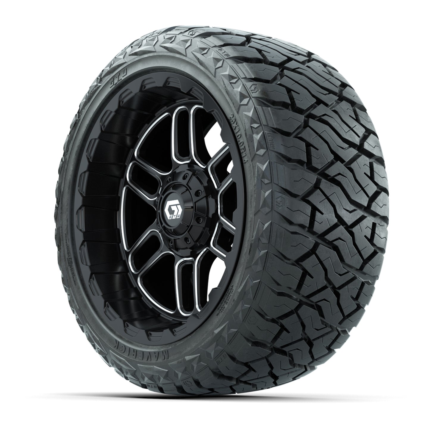 GTW Titan Black/Machined 14 in Wheels with 23x10.00-R14 Maverick All-Terrain Tires – Full Set