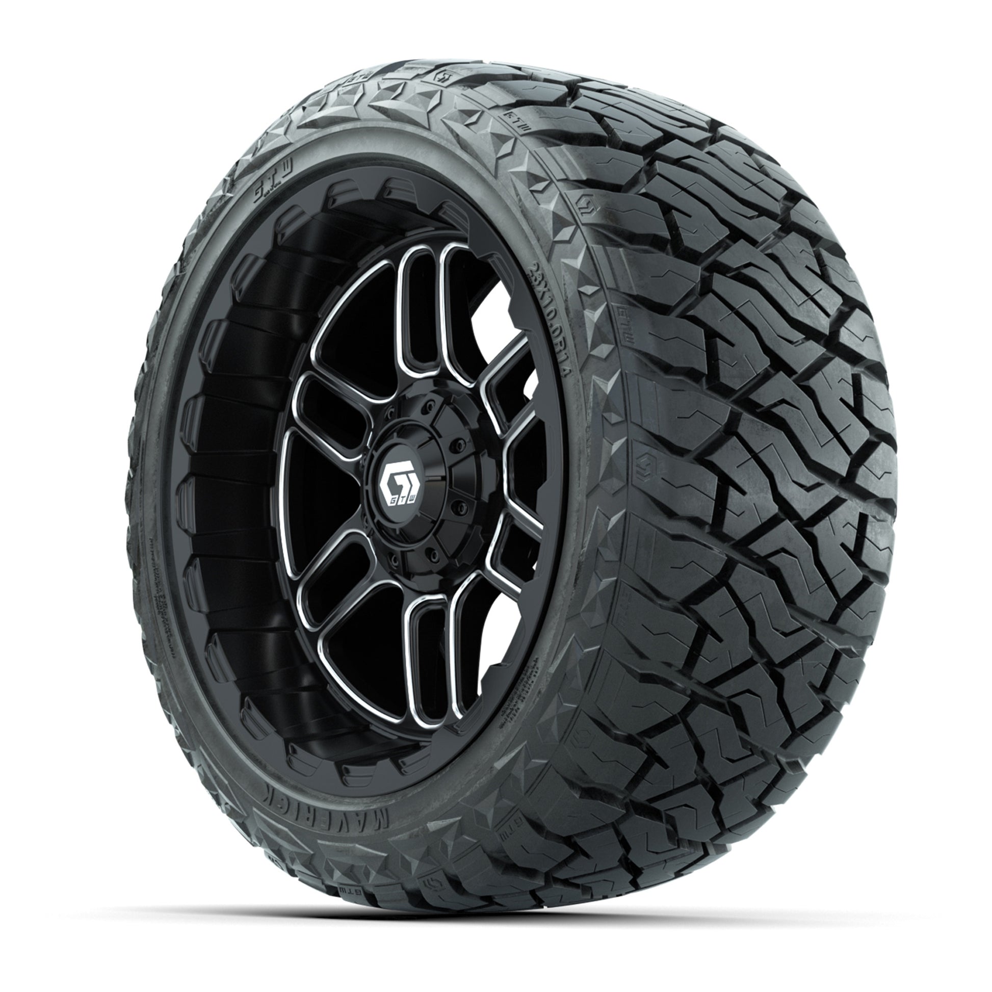 GTW Titan Black/Machined 14 in Wheels with 23x10.00-R14 Maverick All-Terrain Tires – Full Set