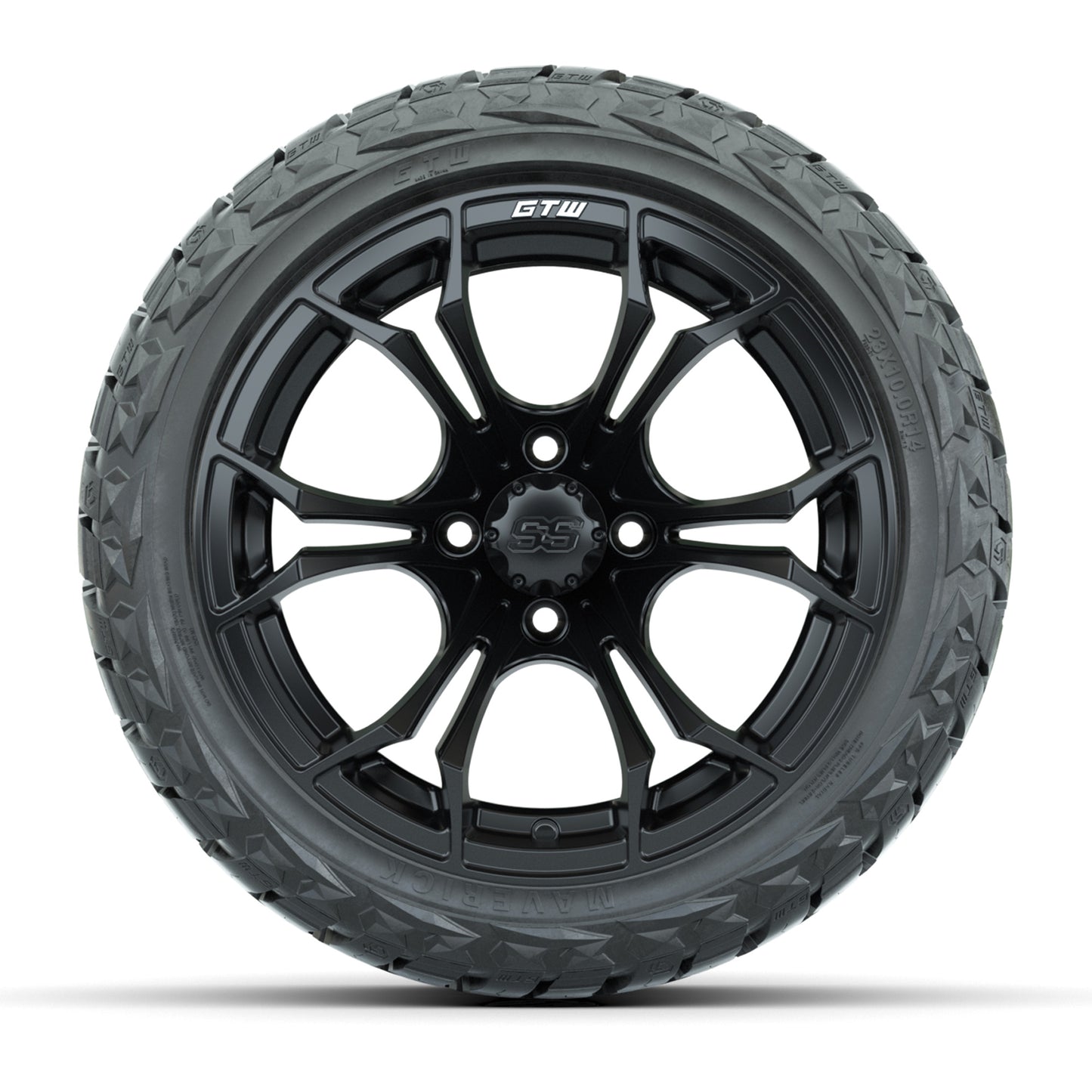 GTW Spyder Matte Black 14 in Wheels with 23x10.00-R14 Maverick All-Terrain Tires – Full Set