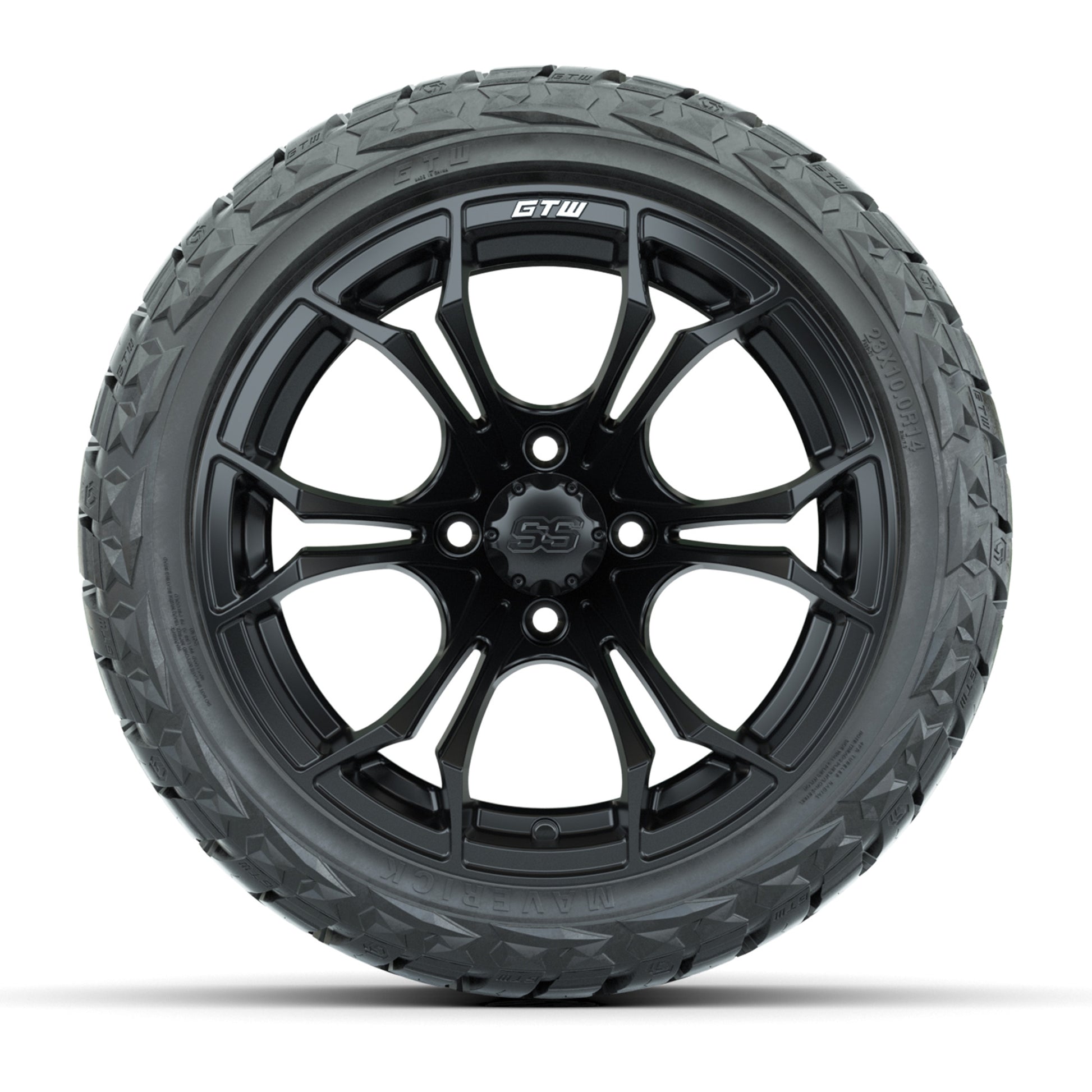 GTW Spyder Matte Black 14 in Wheels with 23x10.00-R14 Maverick All-Terrain Tires – Full Set
