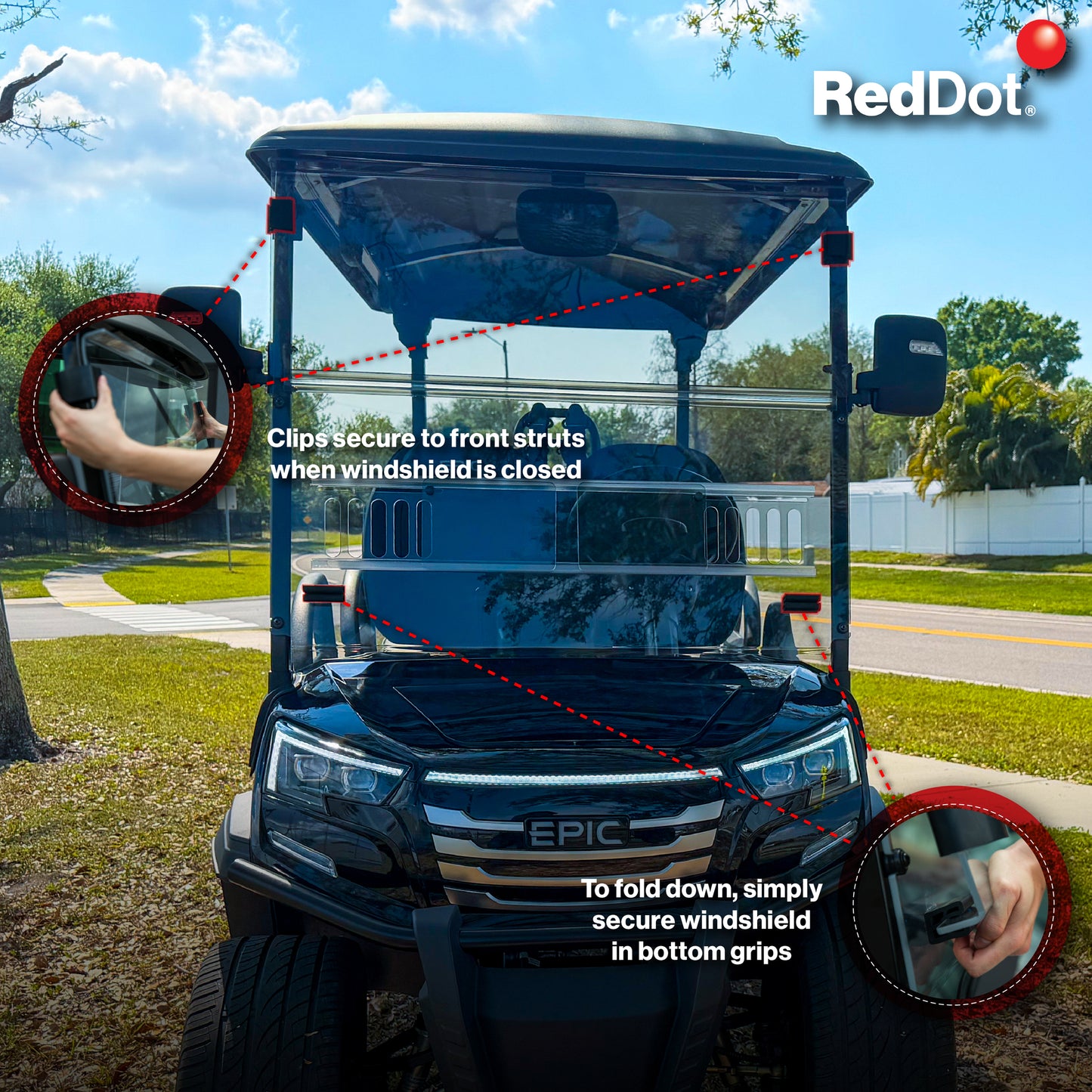 RedDot Clear Vented Folding Windshield for Epic E40FX with 4-Forward Facing Seats