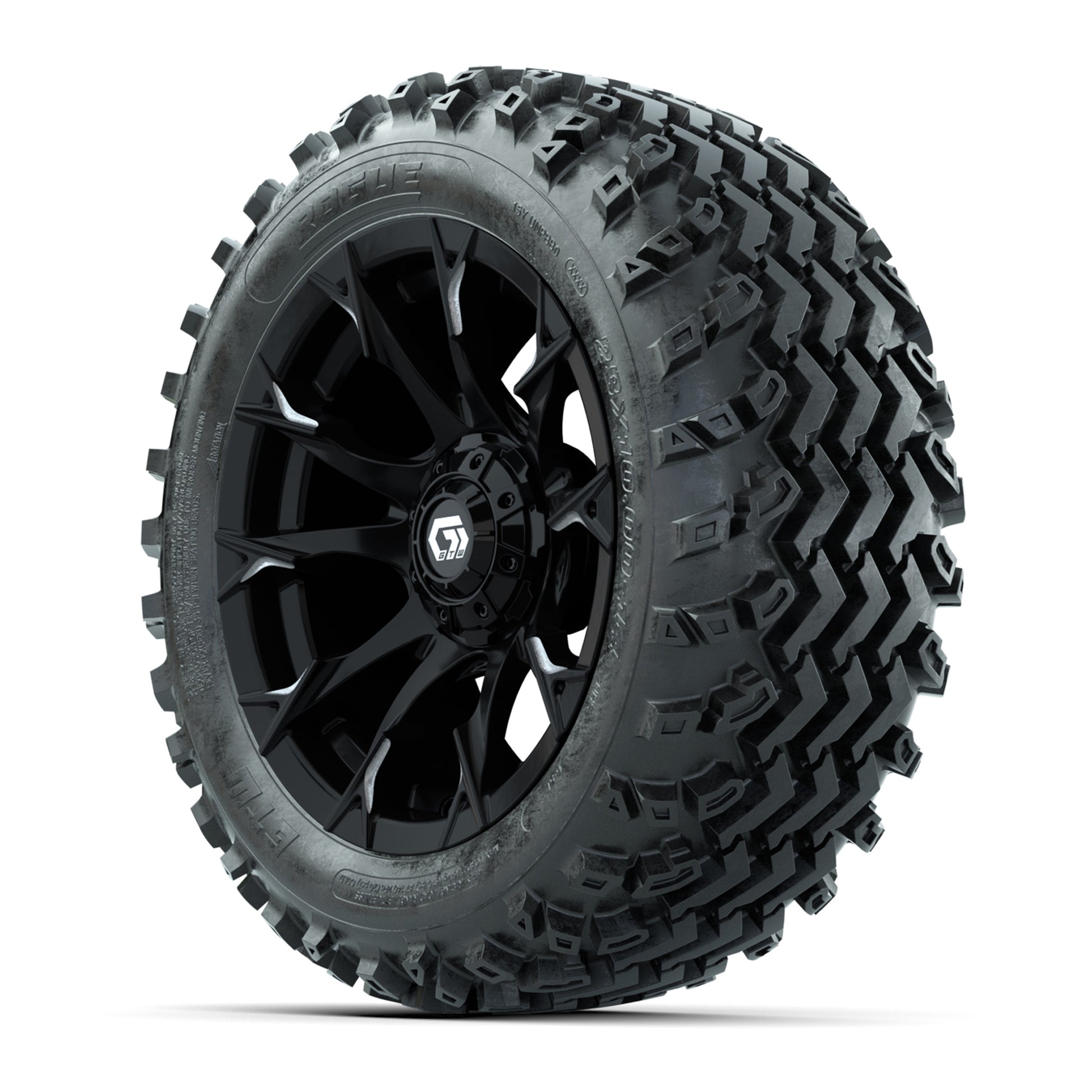 GTW® Diablo Gloss Black/Machined 14 in Wheels with 23X10-14 Rogue All-Terrain Tires – Full Set