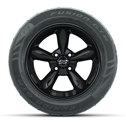 GTW® Godfather Black 14 in Wheels with 255/45-R14 Fusion GTR Steel Belt Radial Street Tires – Full Set