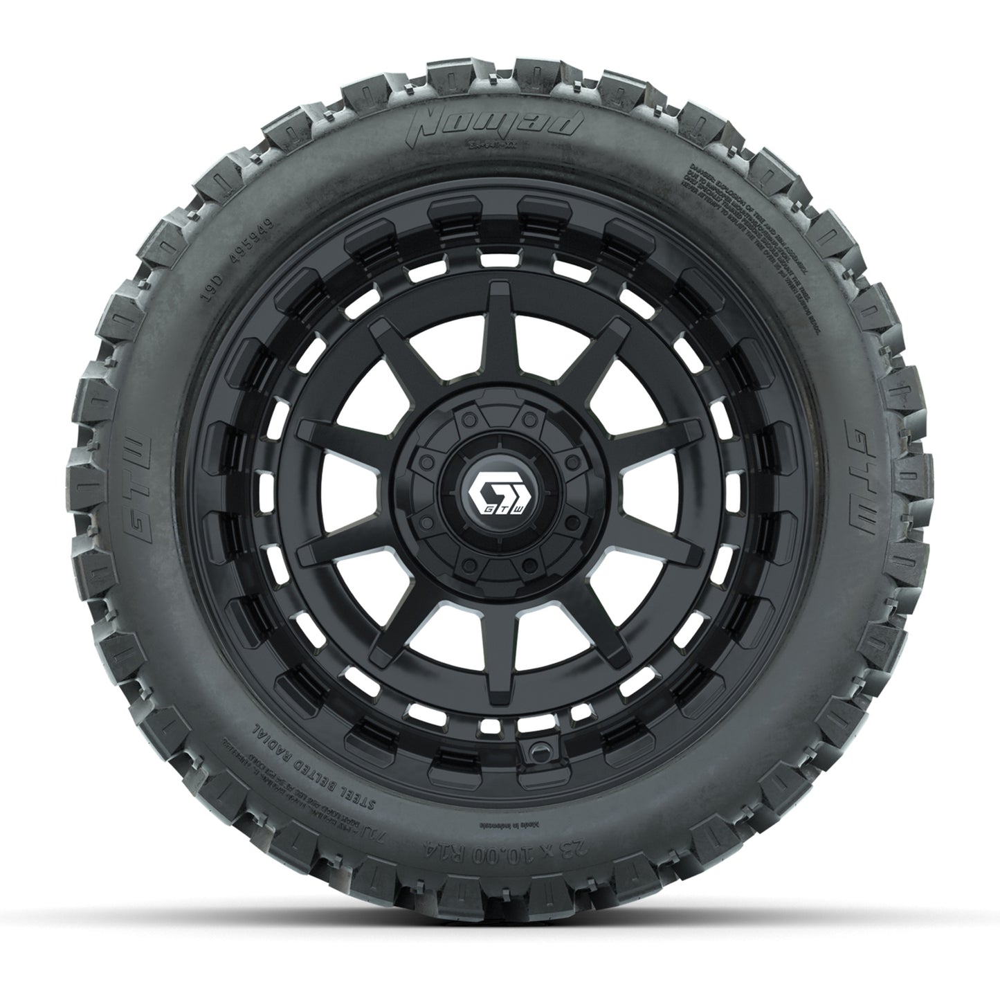 GTW® Barricade Black 14 in Wheels with 23X10-R14 Nomad Steel Belt Radial All-Terrain Tires – Full Set