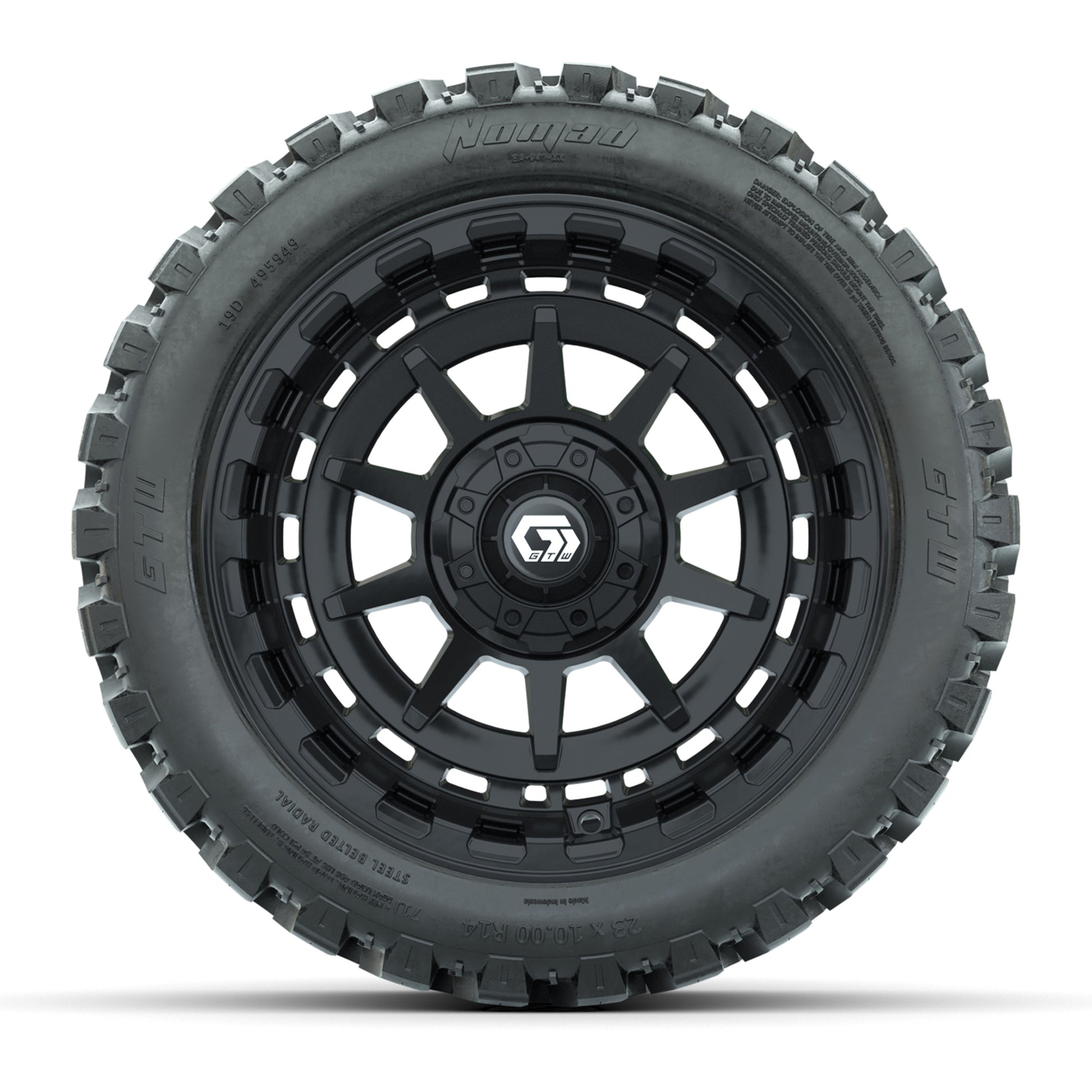GTW® Barricade Black 14 in Wheels with 23X10-R14 Nomad Steel Belt Radial All-Terrain Tires – Full Set