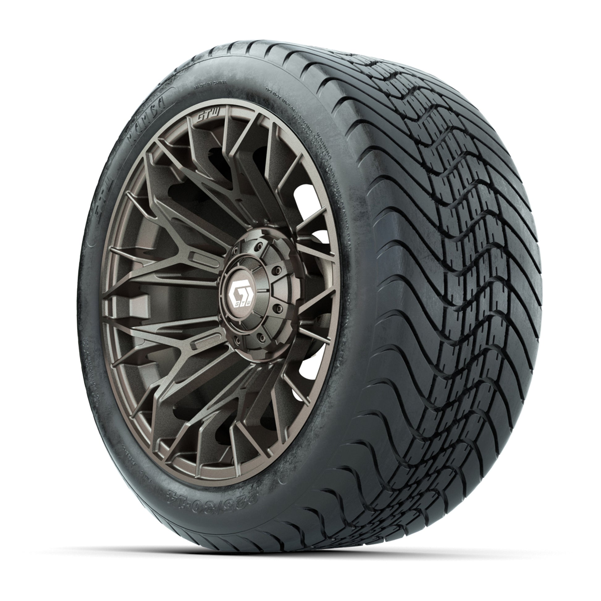 Set of (4) 14 in GTW® Stellar Matte Bronze Wheels with 225/30-14 Mamba Street Tire