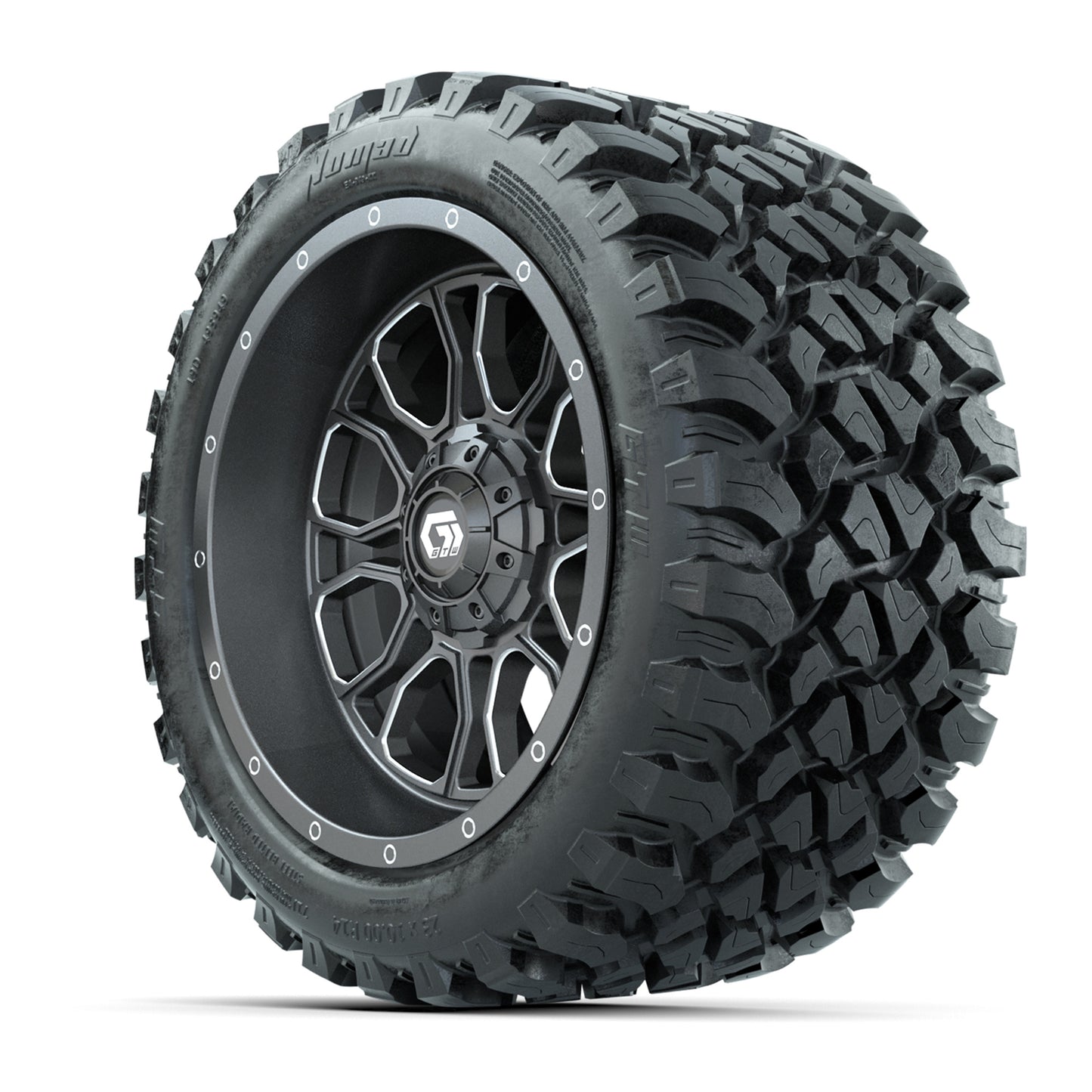 GTW Volt Gunmetal/Machined 14 in Wheels with 23x10-R14 Nomad All Terrain Tires - Full Set