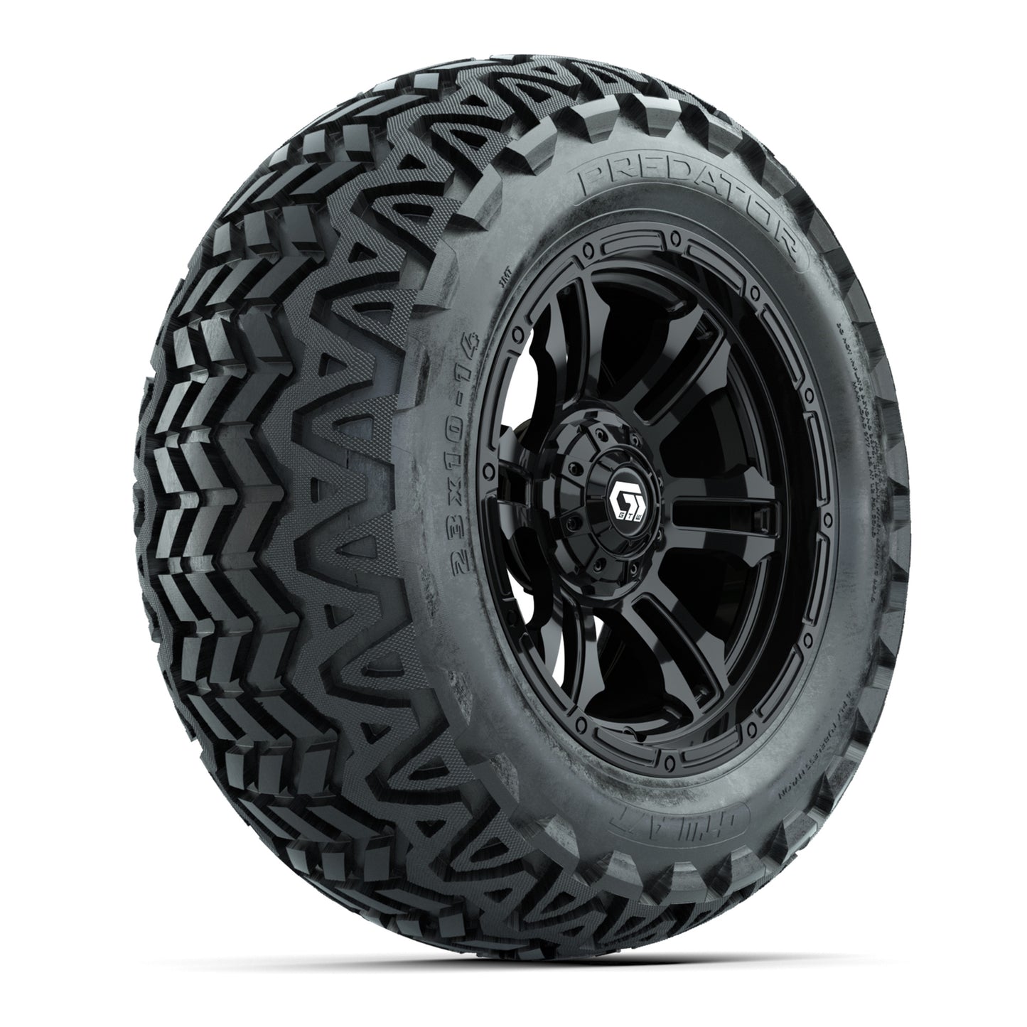 GTW® Shogun Gloss Black 14 in Wheels with 23x10-14 Predator All-Terrain Tires – Full Set