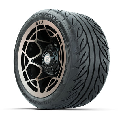GTW® Nexus Black with Bronze Face 12 in Wheels with 215/40-R12 Fusion GTR Steel Belt Radial Street Tires – Full Set