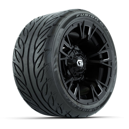 GTW® Vandal Matte Black/Machined 12 in Wheels with 215/40-R12 Fusion GTR Steel Belt Radial Street Tires – Full Set