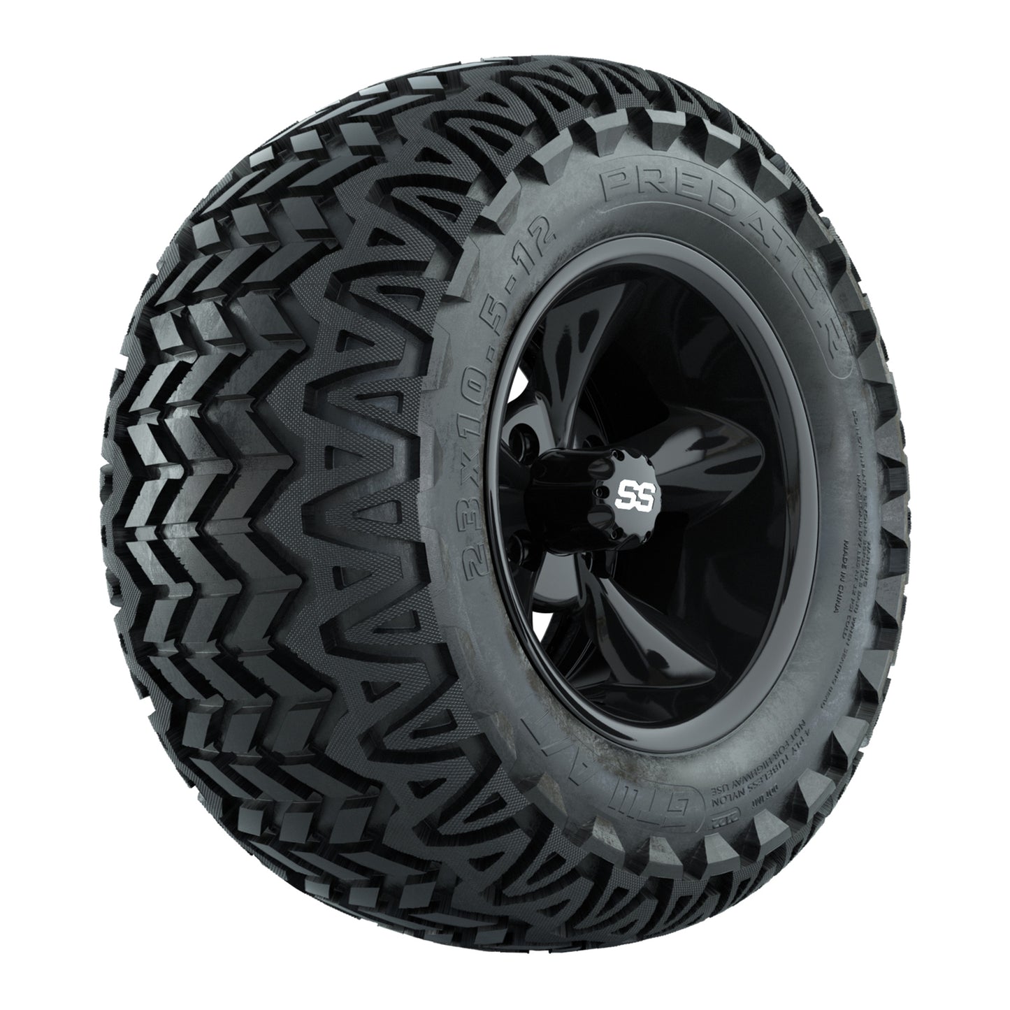 GTW® Godfather Black 12 in Wheels with 23X10.5-12 Predator All-Terrain Tires – Full Set