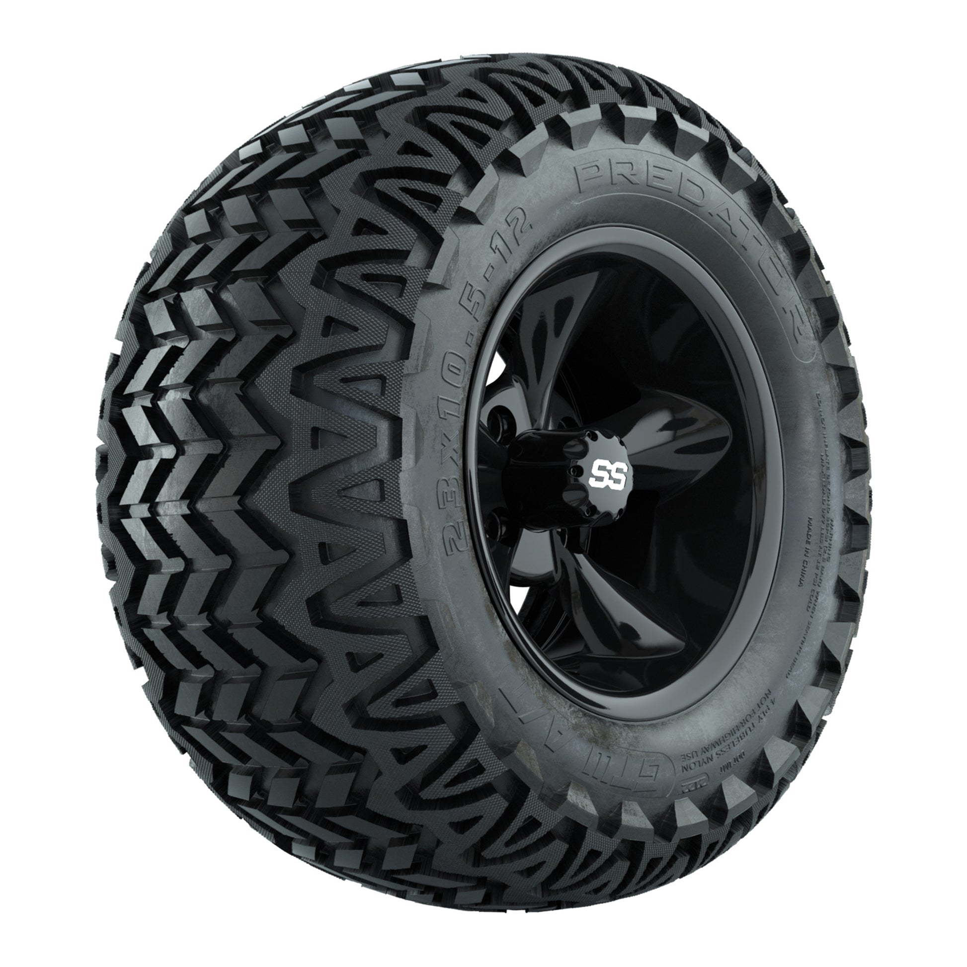 GTW® Godfather Black 12 in Wheels with 23X10.5-12 Predator All-Terrain Tires – Full Set