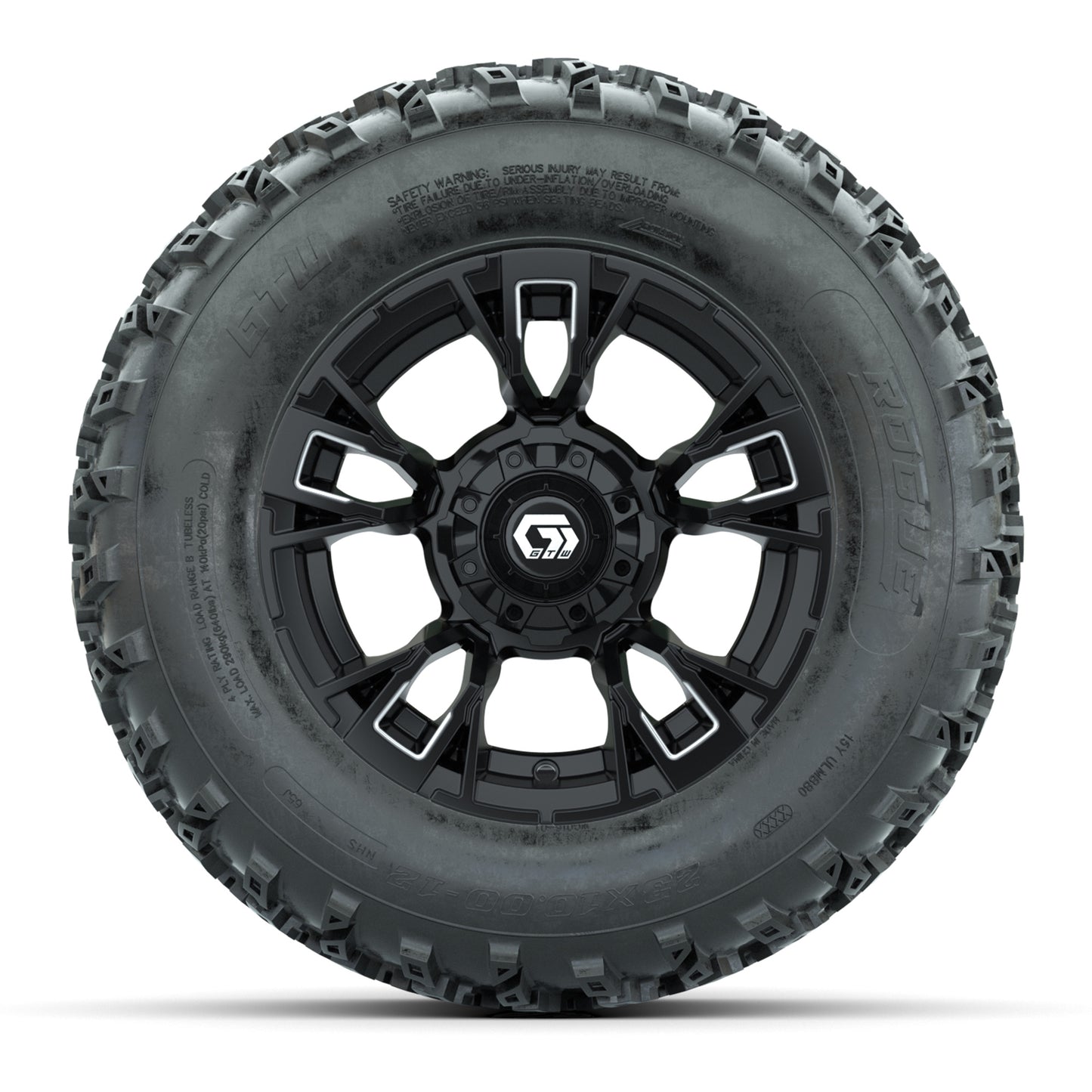 GTW® Vandal Matte Black/Machined 12 in Wheels with 23X10.00-12 Rogue All-Terrain Tires – Full Set