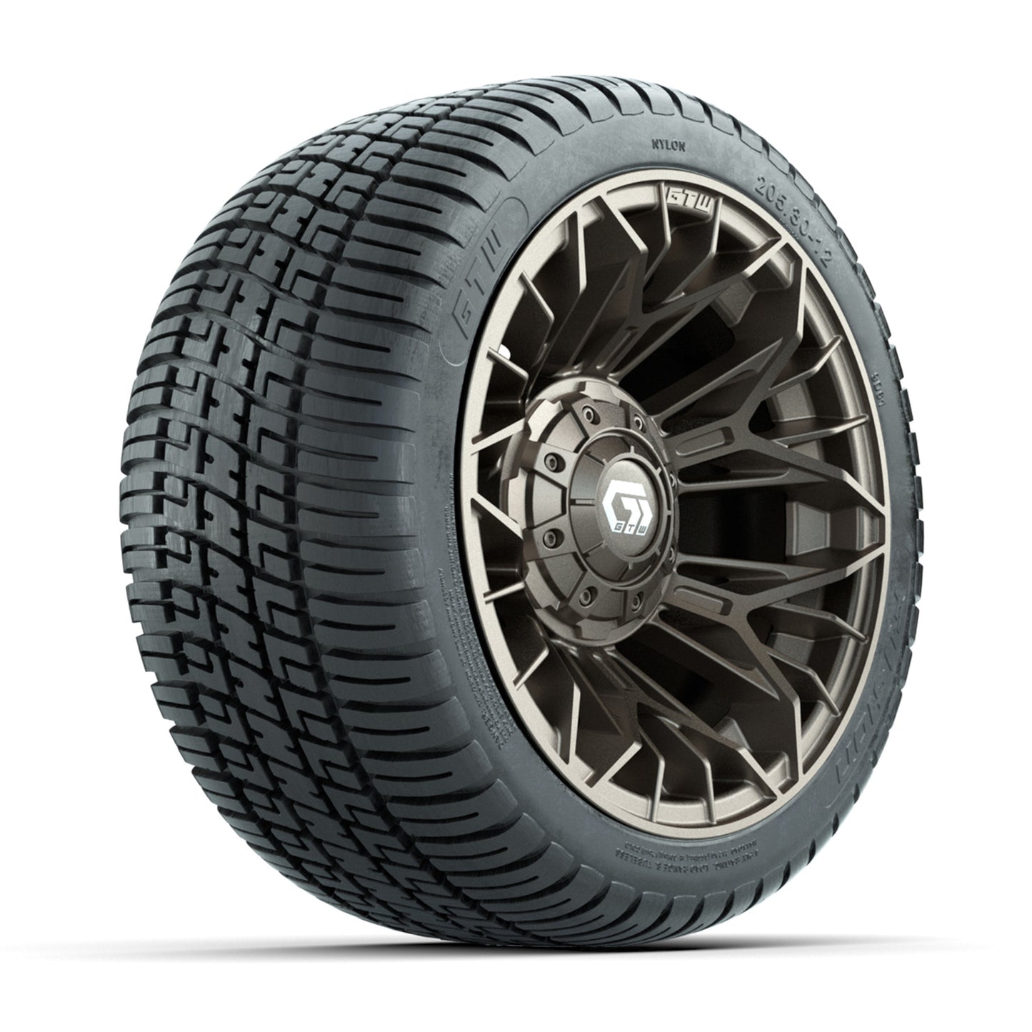 GTW® Stellar Matte Bronze 12 in Wheels with 205/30-12 Fusion Street Tires – Full Set