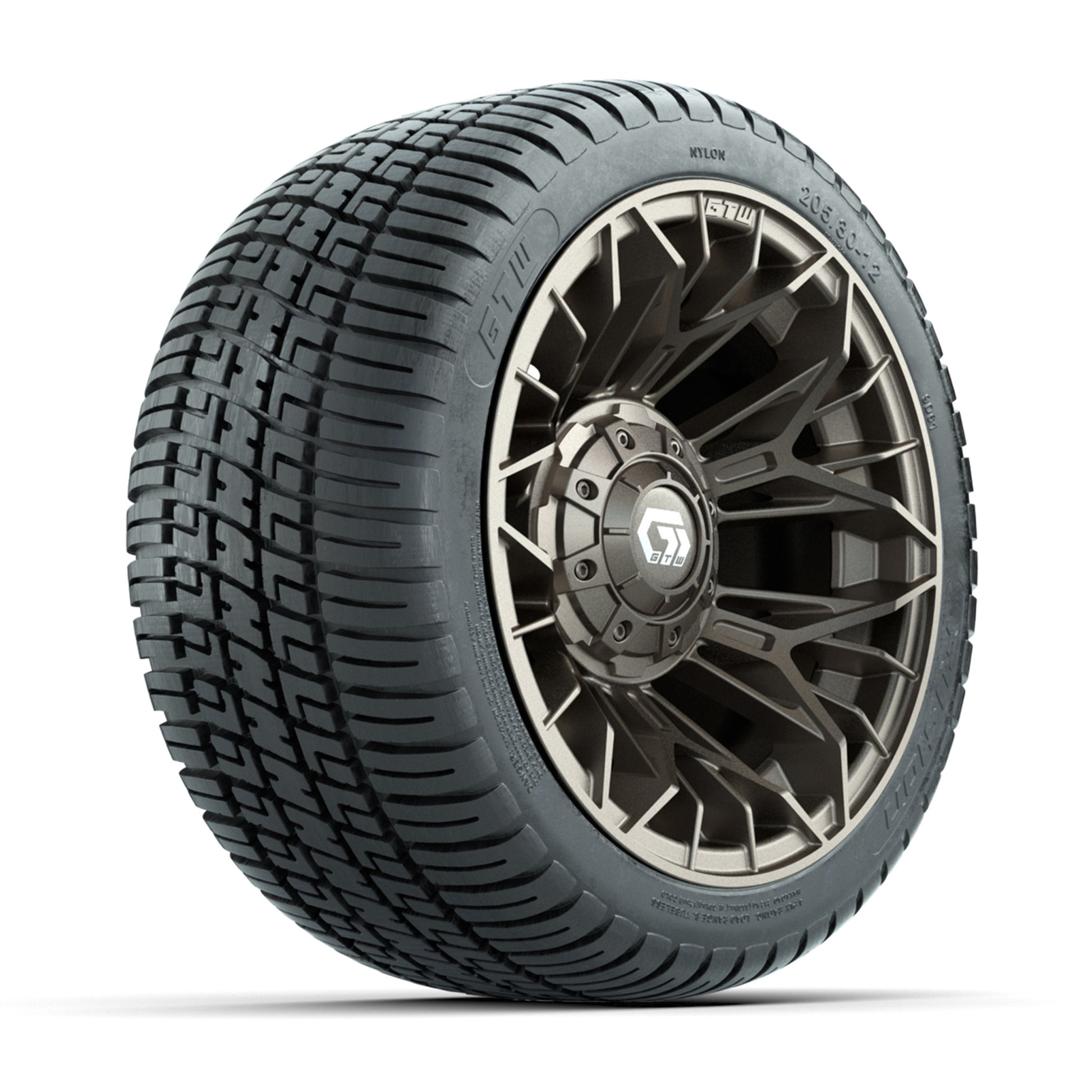 GTW® Stellar Matte Bronze 12 in Wheels with 205/30-12 Fusion Street Tires – Full Set
