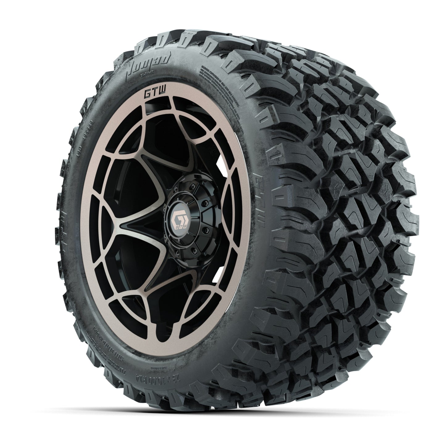 GTW® Nexus Black with Bronze Face 14 in Wheels with 23X10-R14 Nomad Steel Belt Radial All-Terrain Tires – Full Set