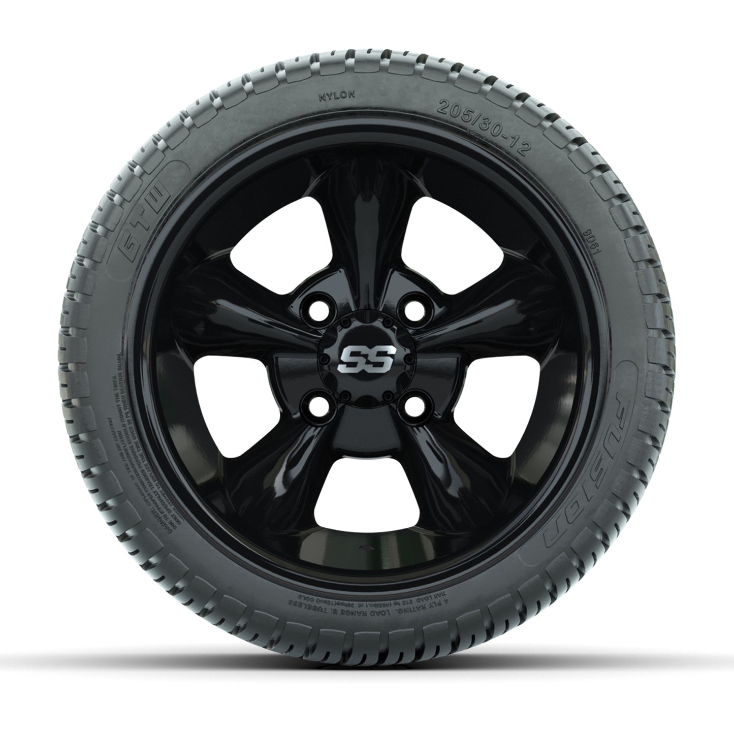 GTW Godfather Black 12 in Wheels with 205/30-12 Fusion Street Tires – Full Set
