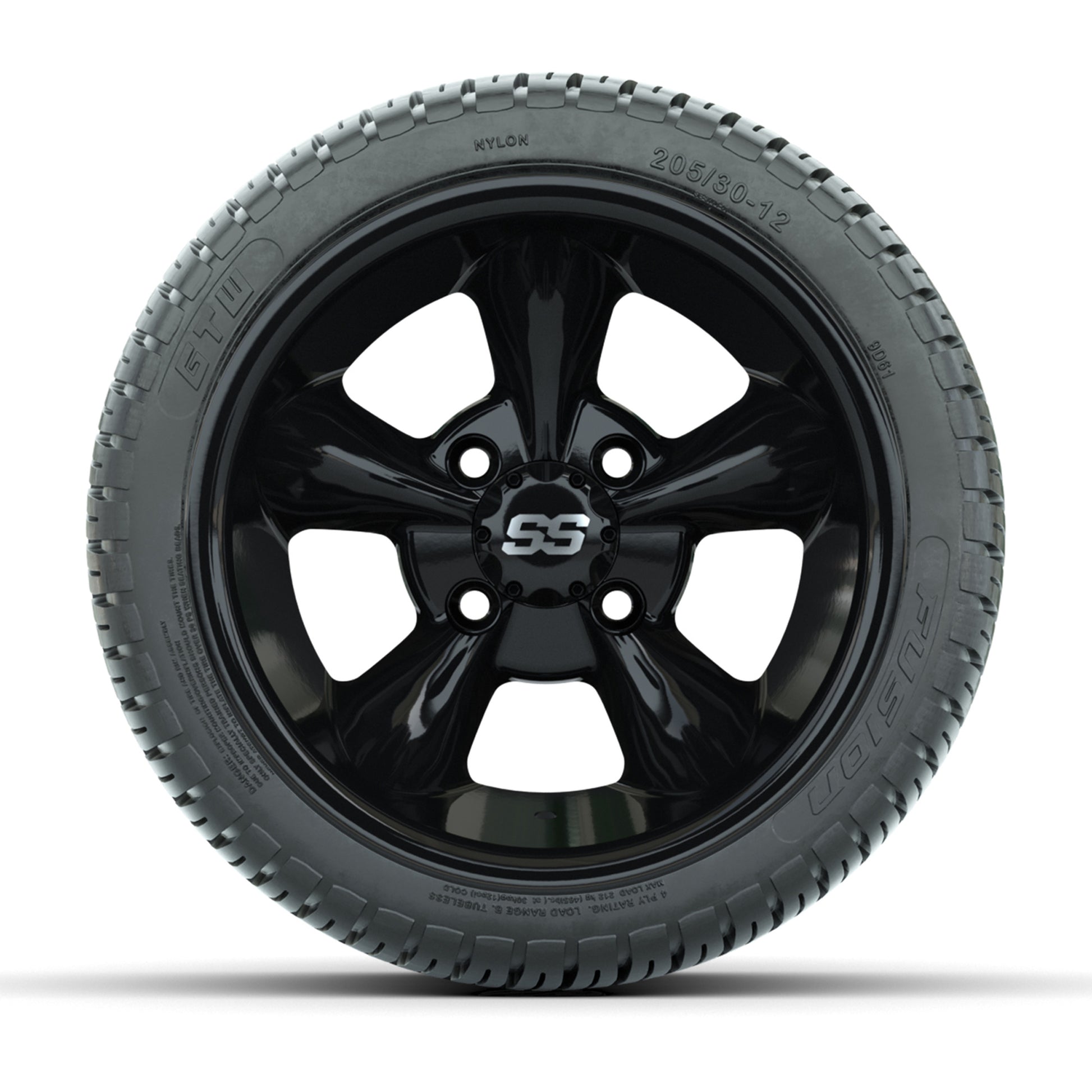 GTW Godfather Black 12 in Wheels with 205/30-12 Fusion Street Tires – Full Set