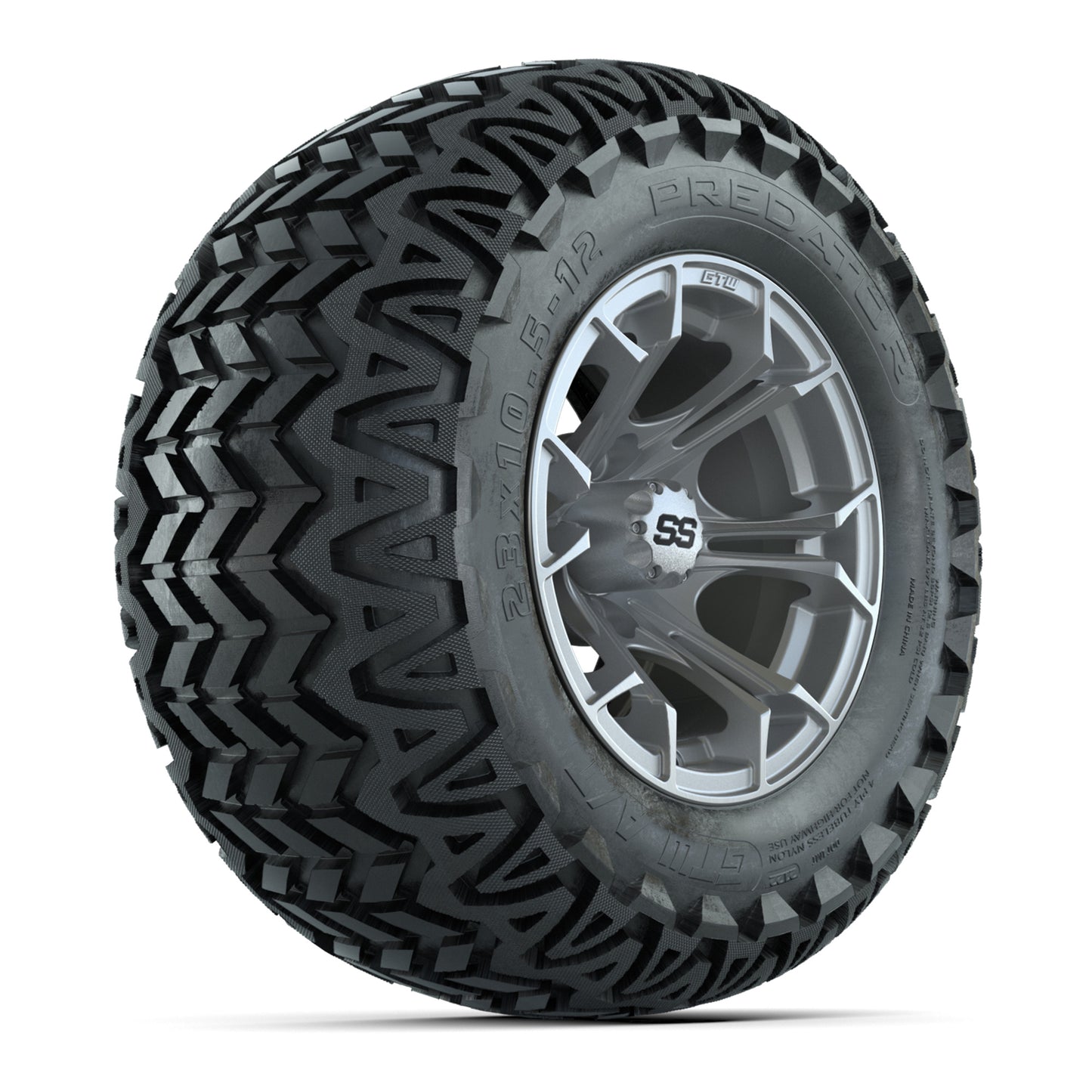 GTW® Spyder Silver Brush 12 in Wheels with 23X10.5-12 Predator All-Terrain Tires – Full Set