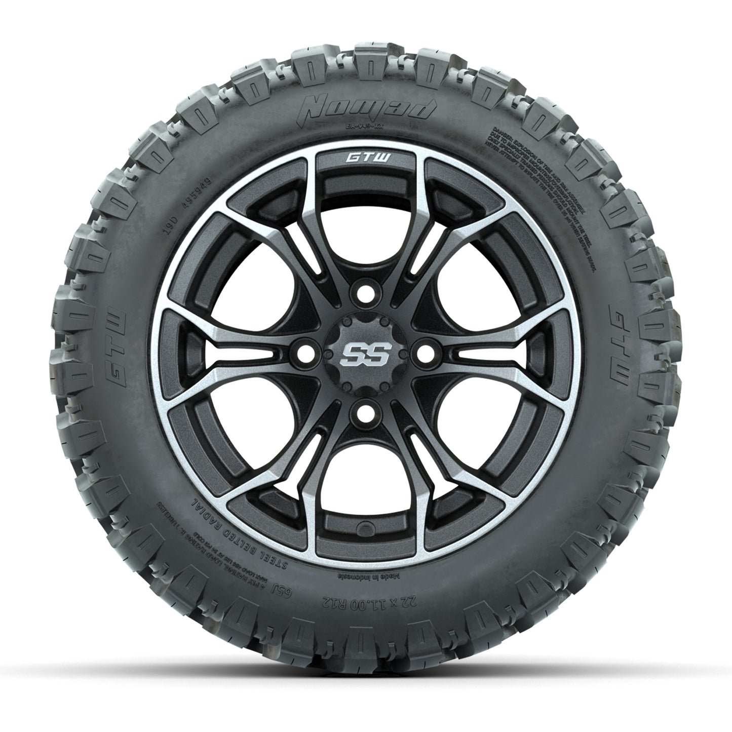 Set of (4) 12 in GTW Spyder Wheels with 22x11-R12 GTW Nomad All-Terrain Tires