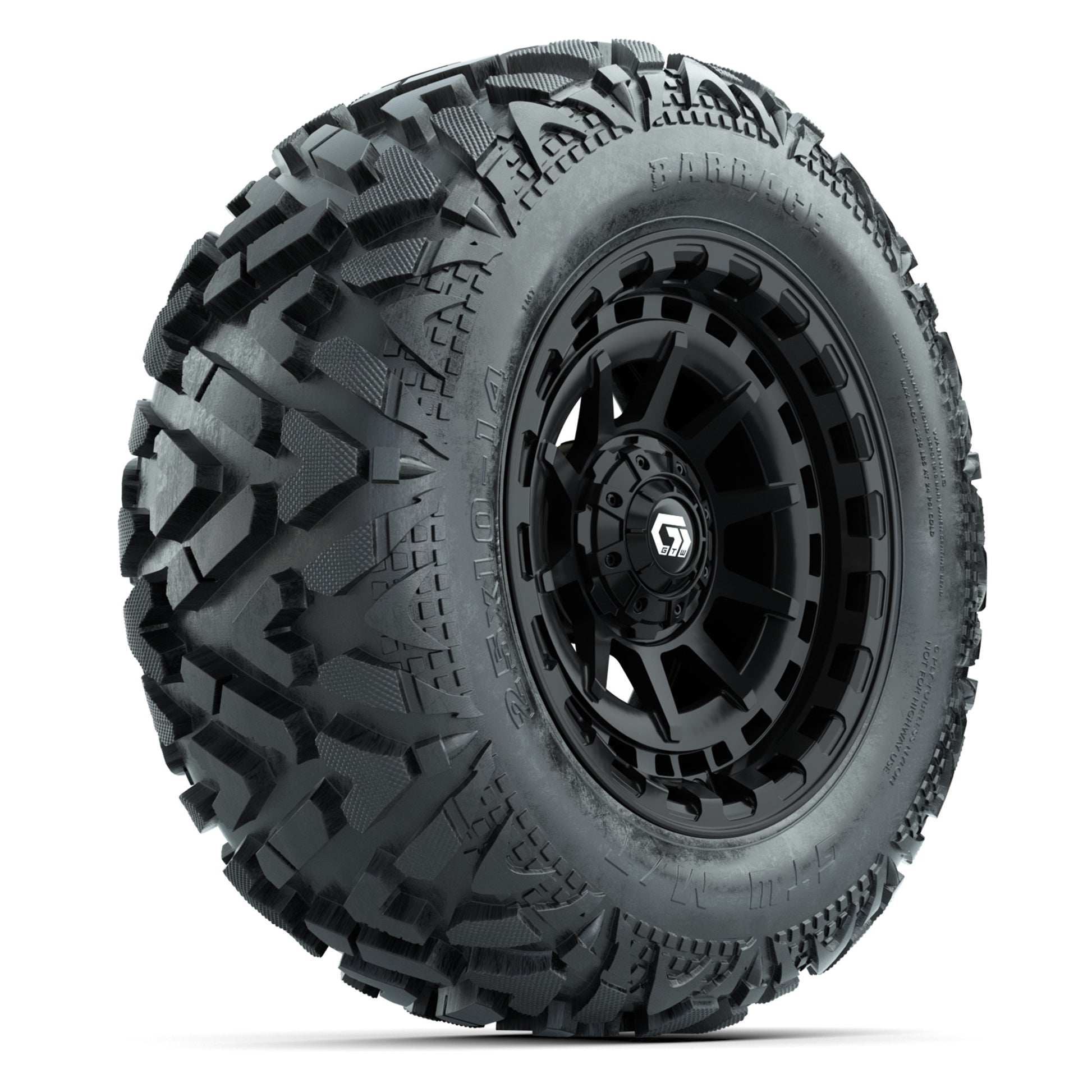 GTW Barricade Black 14 in Wheels with 25x10-14 Barrage Mud Tires – Full Set