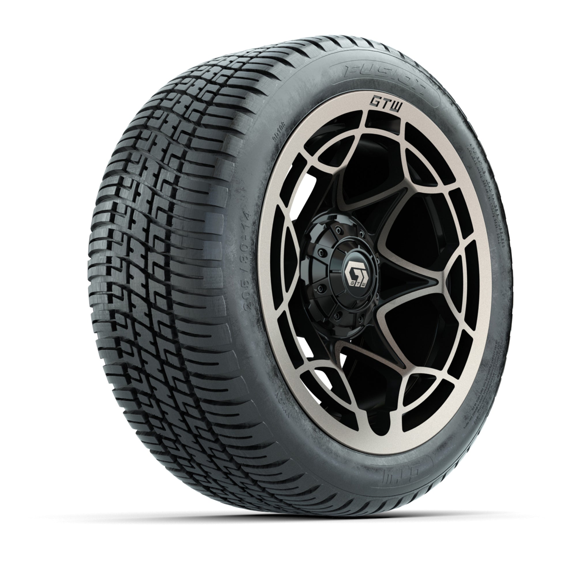 GTW® Nexus Gloss Black/Bronze 14 in Wheels with 205/30-14 Fusion Street Tires – Full Set