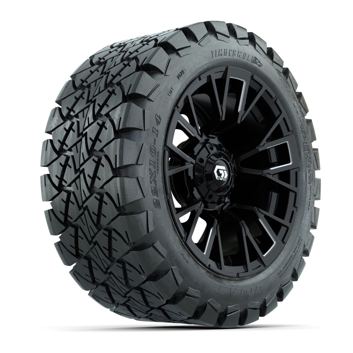 GTW® Vandal Matte Black/Machined 14 in Wheels with 22x10-14 Timberwolf All-Terrain Tires – Full Set