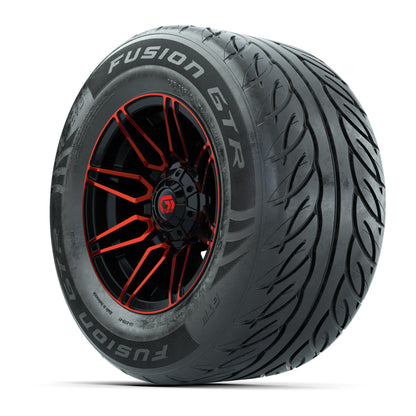 GTW® Stealth Red/Machined 12 in Wheels with 255/55-R12 Fusion GTR Steel Belt Radial Street Tires – Full Set