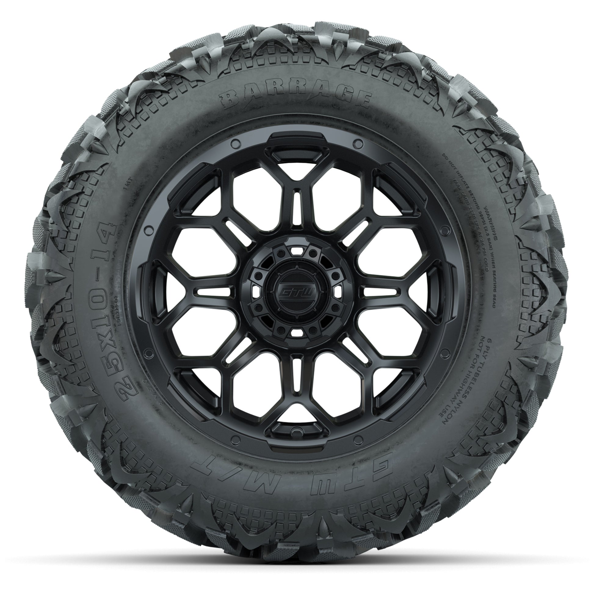 GTW Bravo Matte Black 14 in Wheels with 25x10-14 Barrage Mud Tires – Full Set
