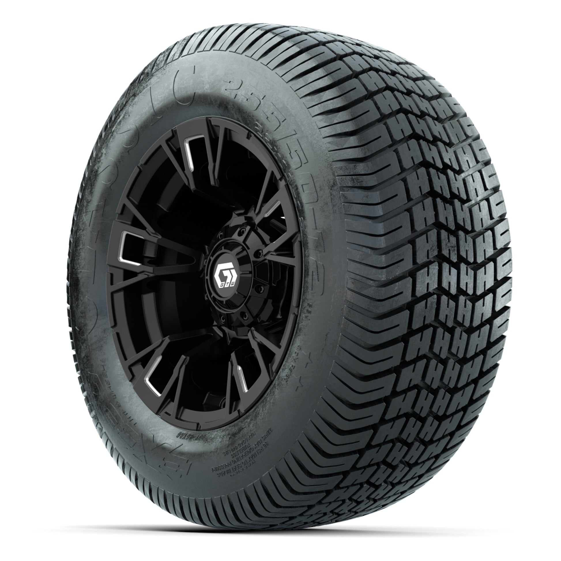 GTW® Vandal Matte Black/Machined 12 in Wheels with 255/50-12 Excel Classic Street Tires – Full Set