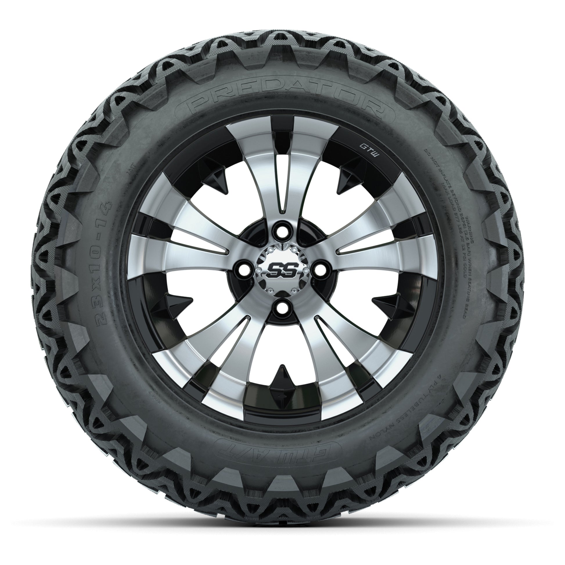 GTW Vampire Black and Machined Wheels with 23in Predator A-T Tires - 14 Inch