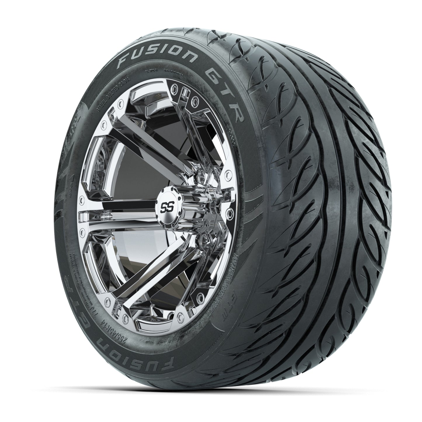 GTW® Specter Chrome 14 in Wheels with 255/45-R14 Fusion GTR Steel Belt Radial Street Tires – Full Set