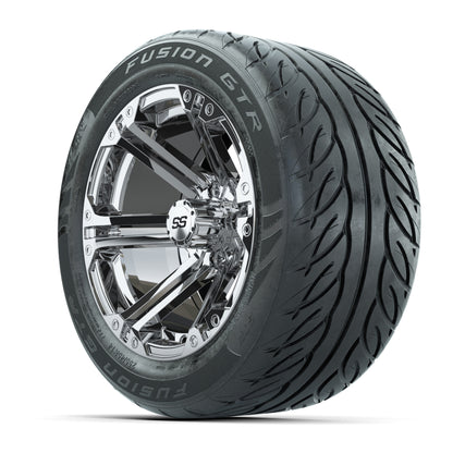 GTW® Specter Chrome 14 in Wheels with 255/45-R14 Fusion GTR Steel Belt Radial Street Tires – Full Set