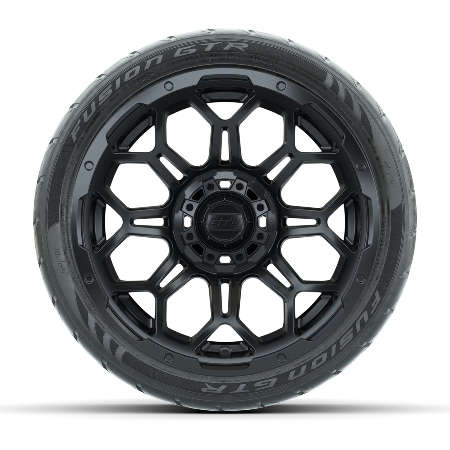 GTW® Bravo Matte Black 14 in Wheels with 205/40-R14 Fusion GTR Steel Belt Radial Street Tires – Full Set