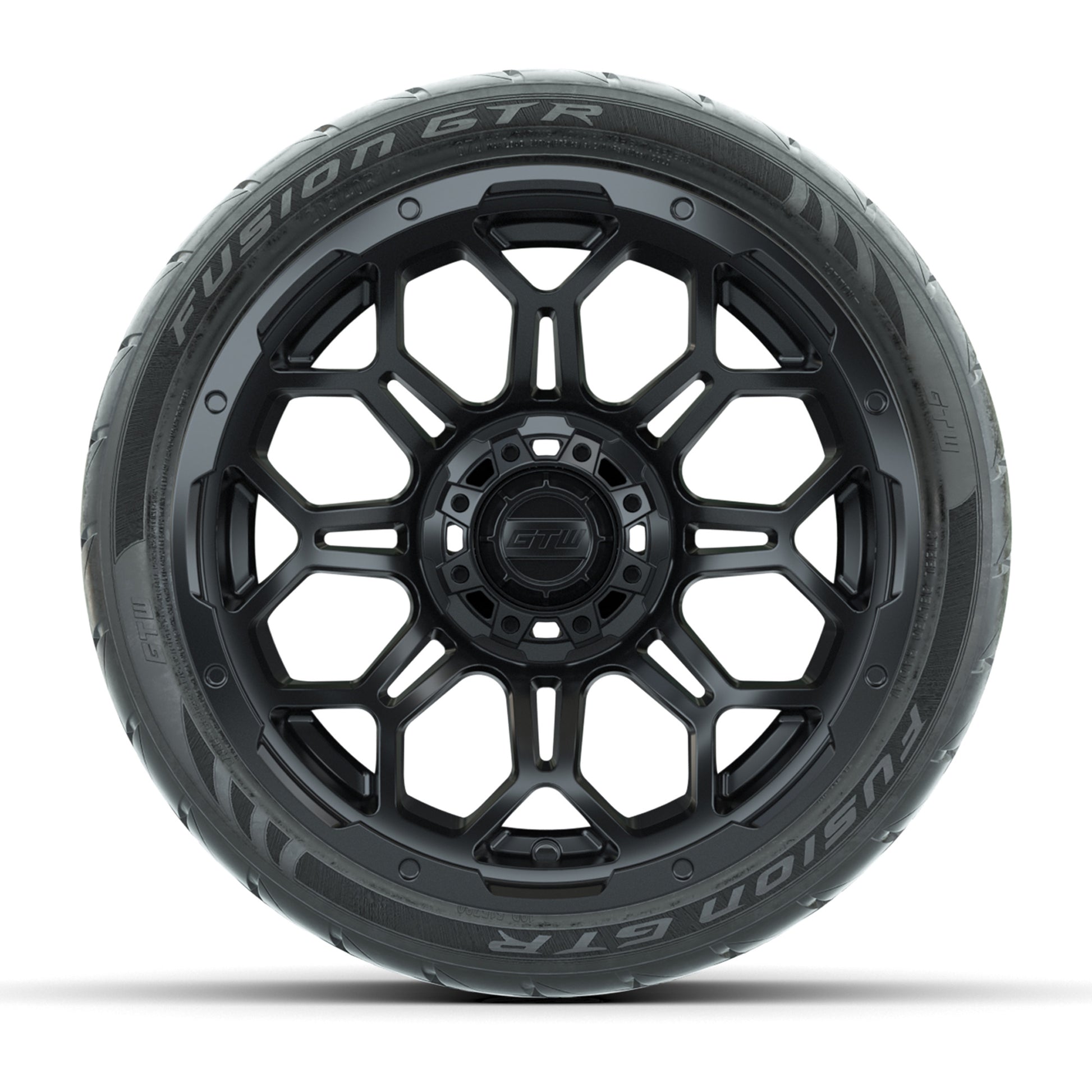 GTW® Bravo Matte Black 14 in Wheels with 205/40-R14 Fusion GTR Steel Belt Radial Street Tires – Full Set