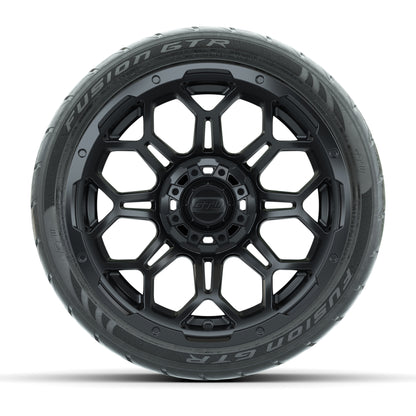 GTW® Bravo Matte Black 14 in Wheels with 205/40-R14 Fusion GTR Steel Belt Radial Street Tires – Full Set