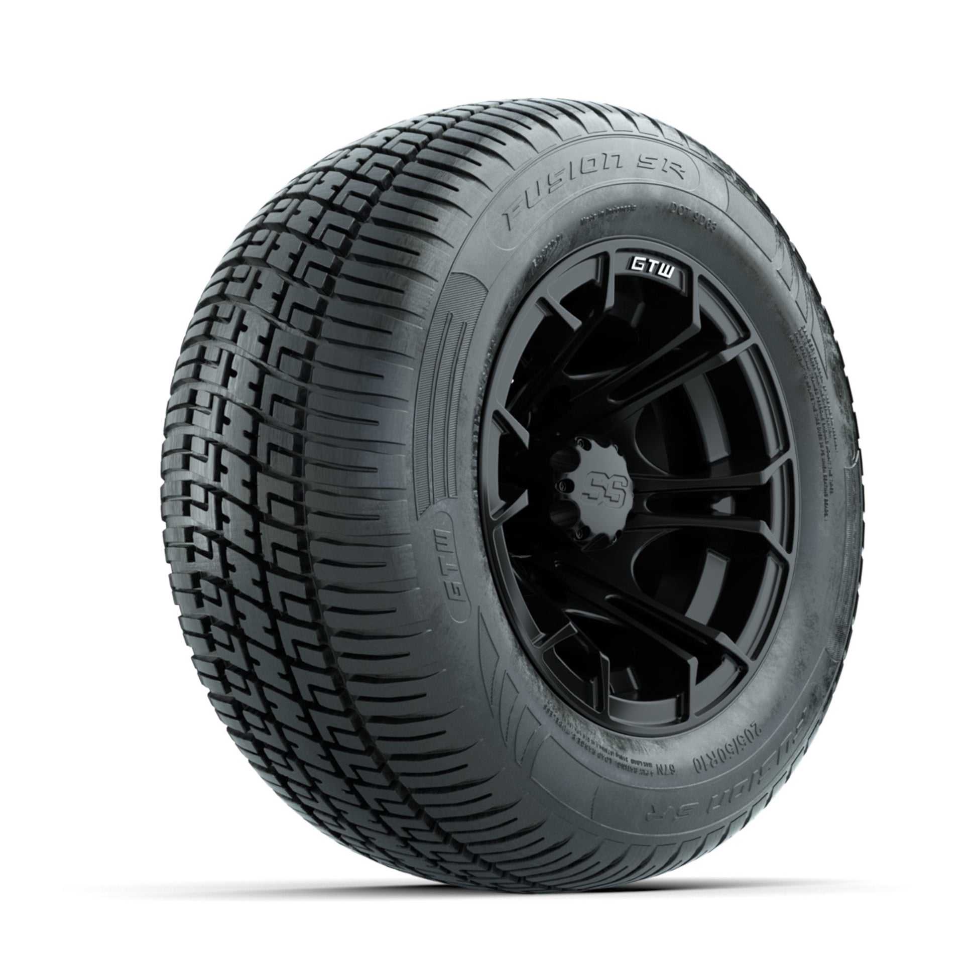 GTW Spyder Matte Black 10 in Wheels with 205/50-10 Fusion SR Steel Belted Radial Tires - Full Set