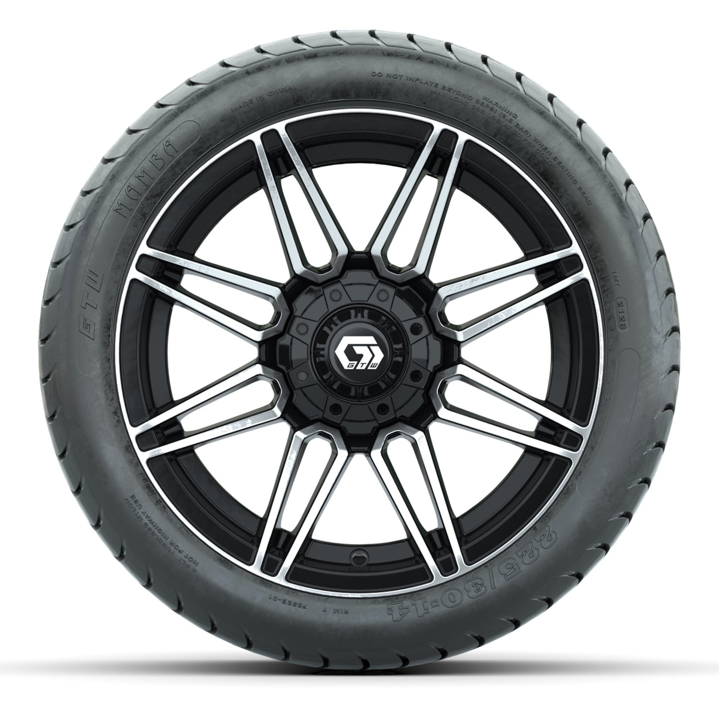 GTW Stealth Black/Machined 14 in Wheels with 225/30-14 Mamba Street Tires – Full Set