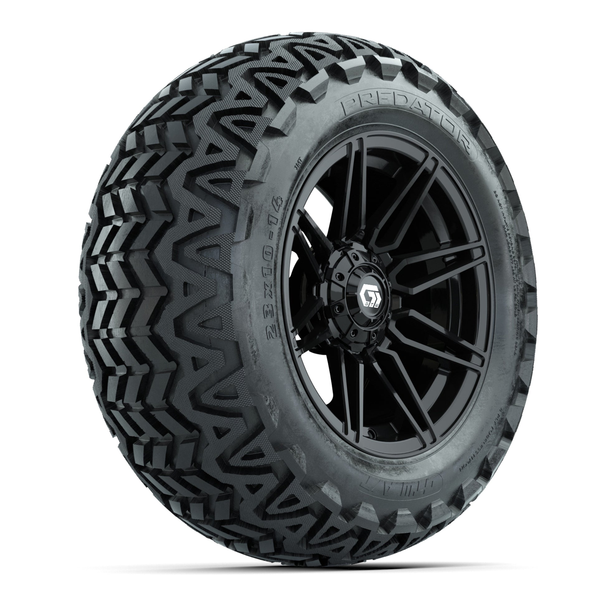 GTW® Stealth Gloss Black 14 in Wheels with 23x10-14 Predator All-Terrain Tires – Full Set