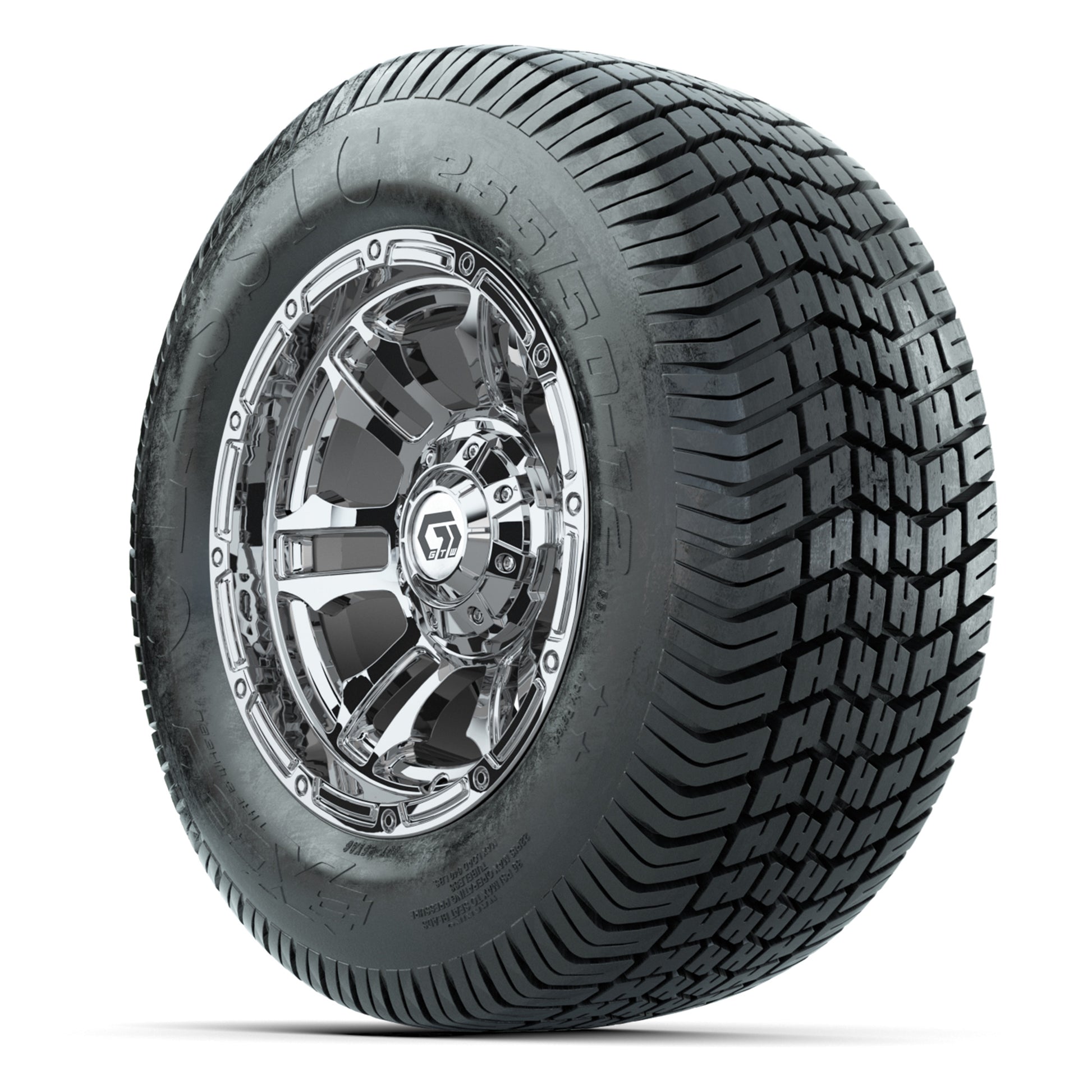 GTW® Shogun Chrome 12 in Wheels with 255/50-12 Excel Classic Street Tires – Full Set