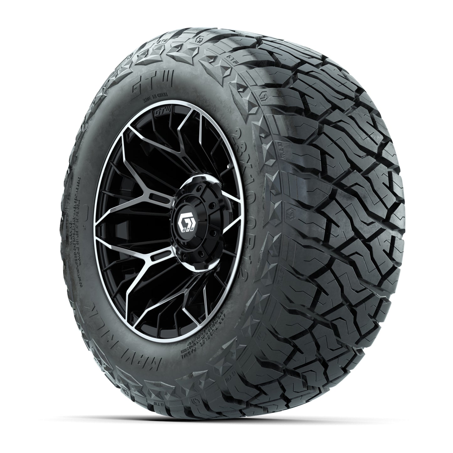 GTW® Stellar Black/Machined 12 in Wheels with 23x10-R12 Maverick All-Terrain Tires – Full Set