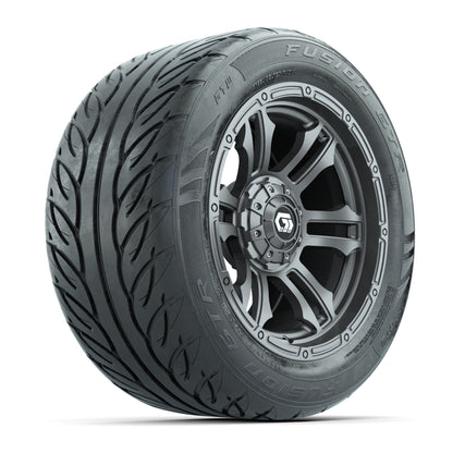 GTW® Shogun Gunmetal 14 in Wheels with 255/45-R14 Fusion GTR Steel Belt Radial Street Tires – Full Set
